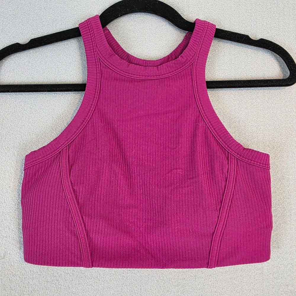 Lululemon Ebb to Street Bra High Neck Crop Tank Top Magenta Ribbed Size 6